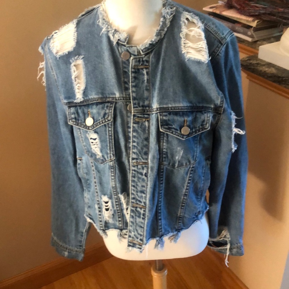 Alpha & Omega Distressed Denim Jacket M